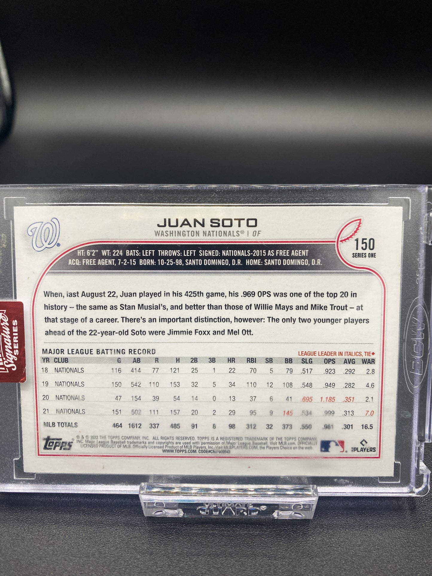 Juan Soto Topps Archives Signature Series 2023 Certified On Card Autograph 150