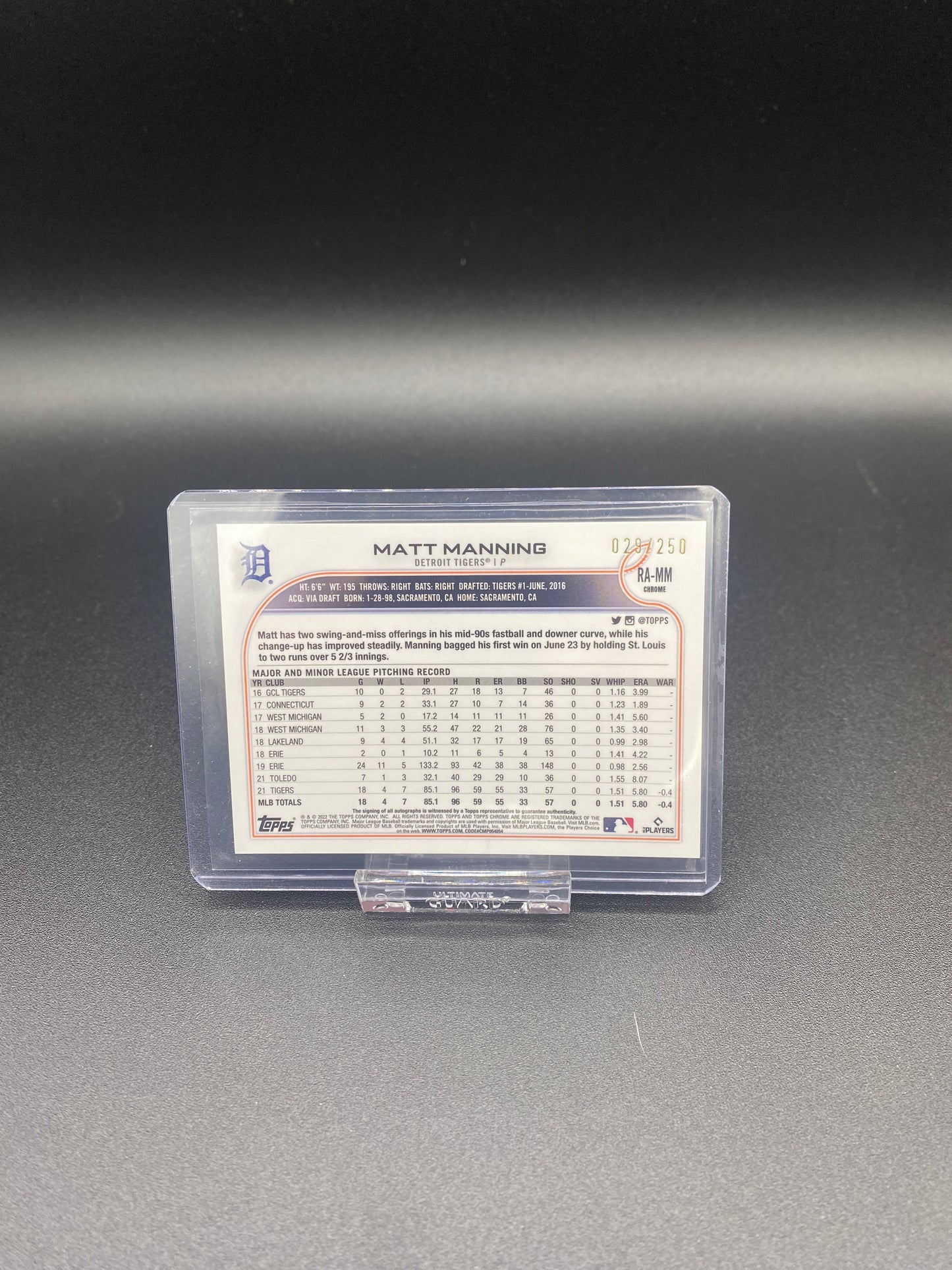 Matt Manning Topps Chrome Purple Refactor on card Autograph RC 29/250