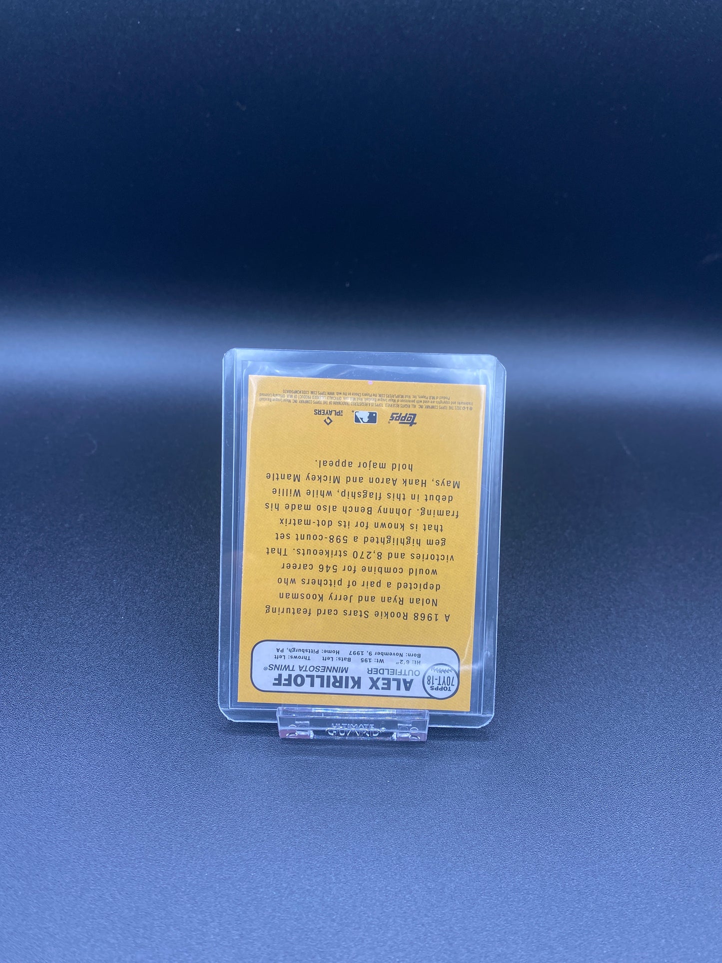 Alex Kirilloff Topps 70 Rookie Card Printing Error Back Upside Down