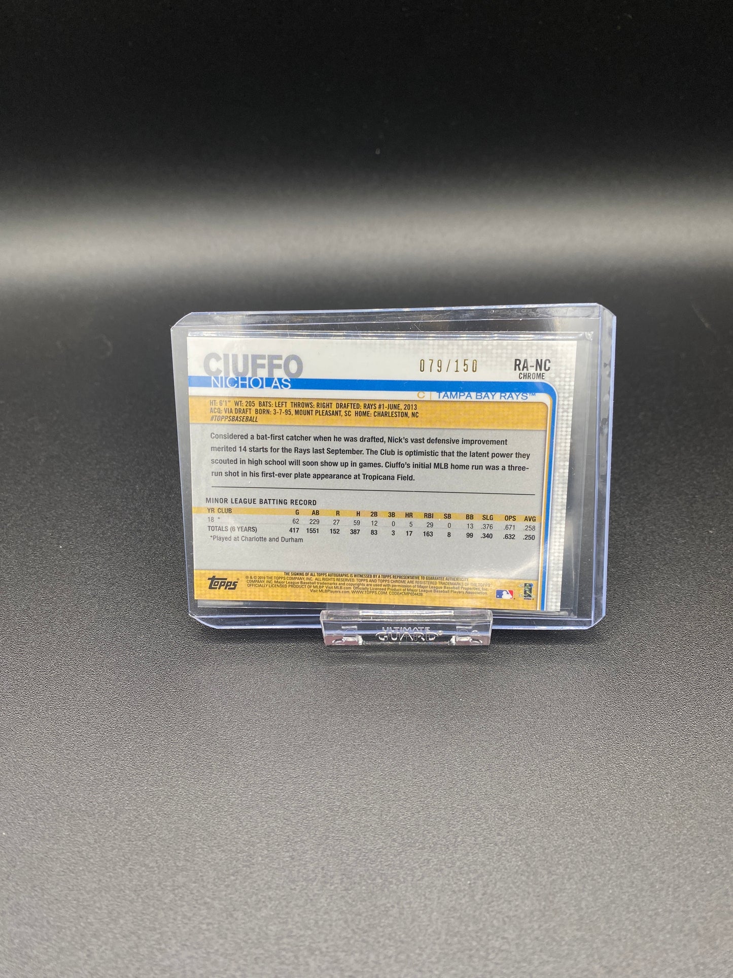 Nicholas Ciuffo Topps Chrome Blue Autograph Rookie Card 79/150