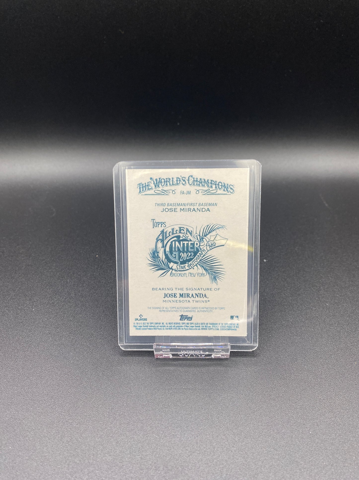 Jose Miranda Topps 2022 Allen & Ginter Autograph Rookie Card