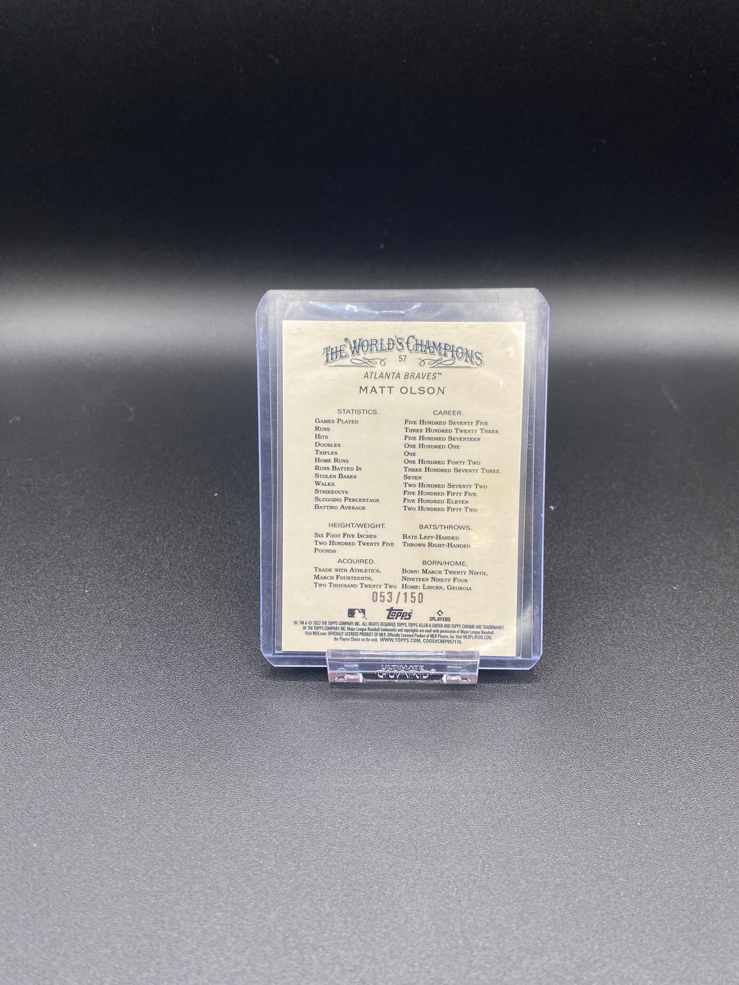 Matt Olson Topps Allen & Ginter Chrome Blue 53/150