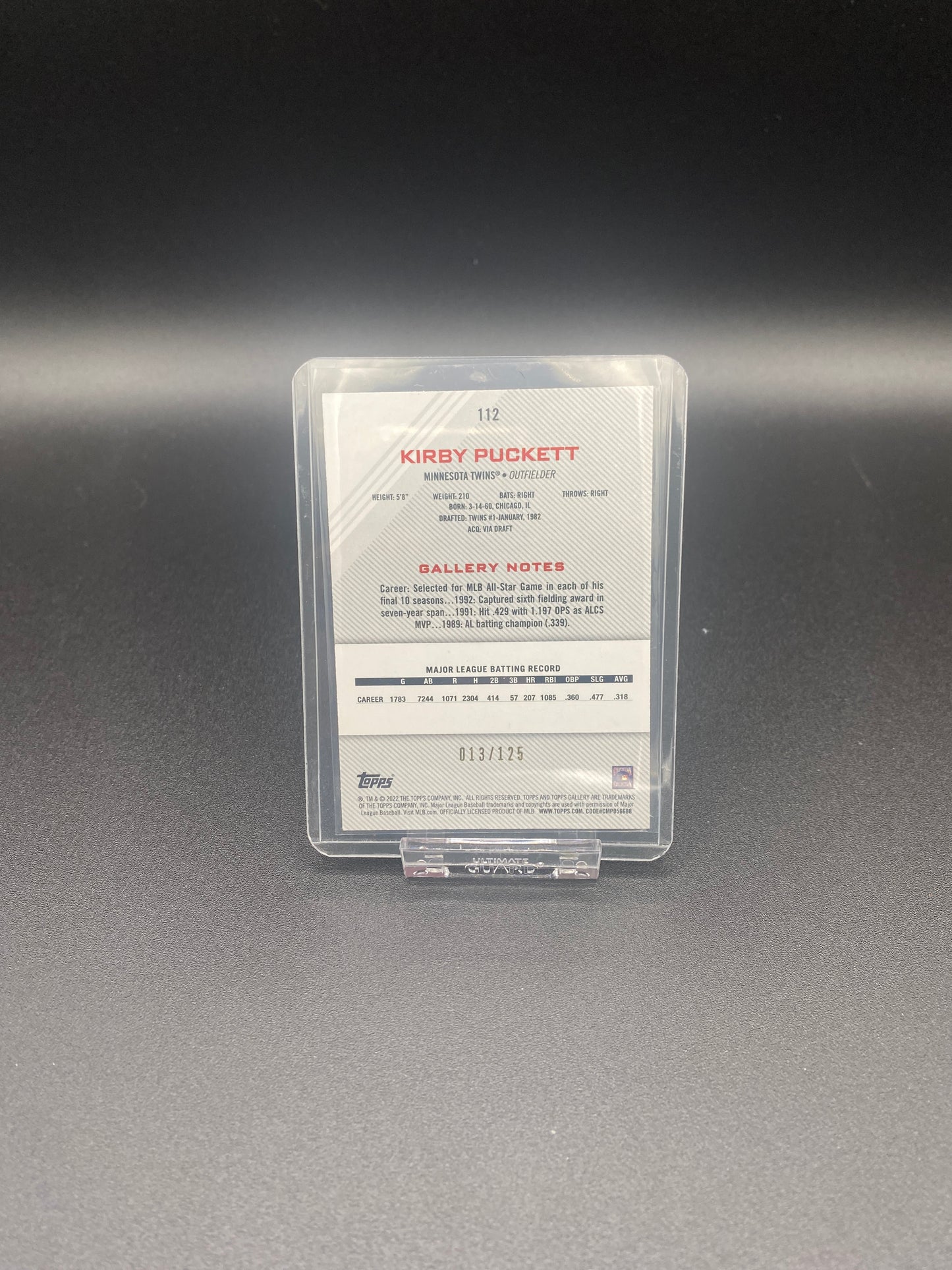 Kirby Puckett Topps Gallery Green 13/125