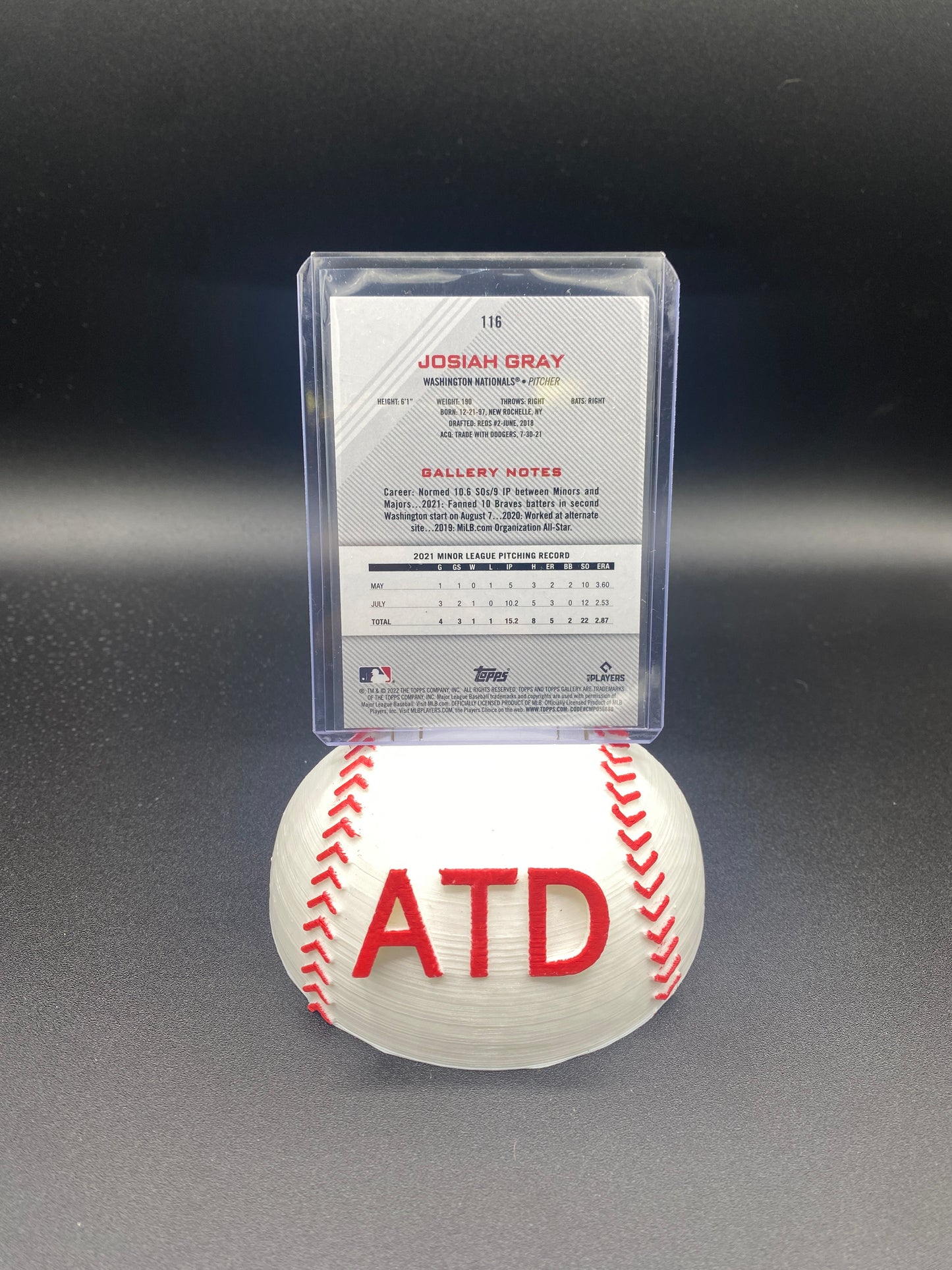 Josiah Gray Topps Gallery Rookie Card